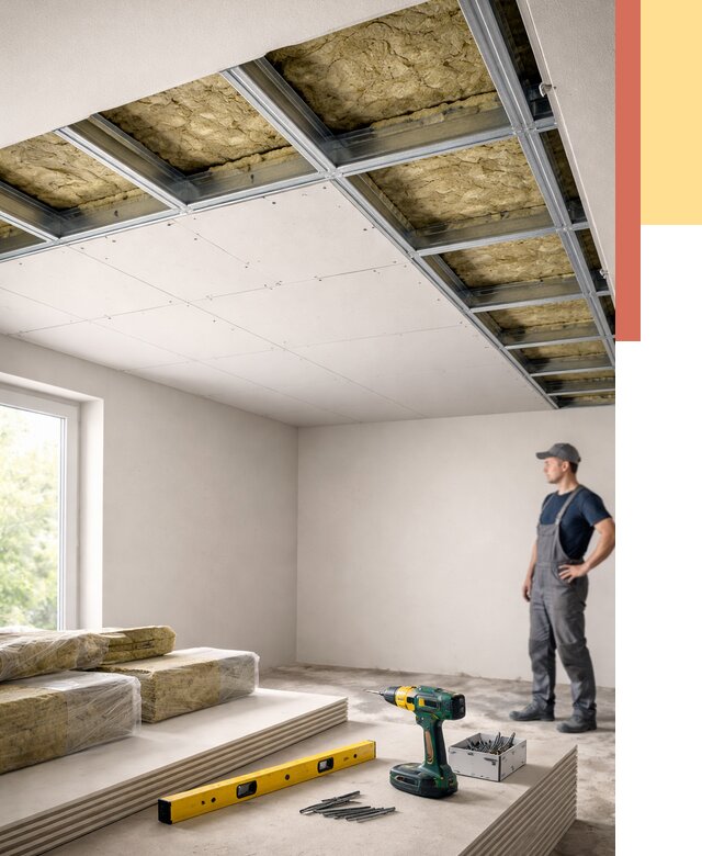 Звукоизоляция потолка ГКЛ в Озерске от 963 руб. — монтаж под ключ | ОТДЕЛОЧНИК-Озр