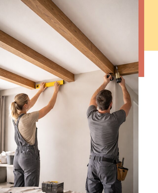 Монтаж декоративных балок на потолок в Озерске от 4260 руб. — ОТДЕЛОЧНИК-Озр